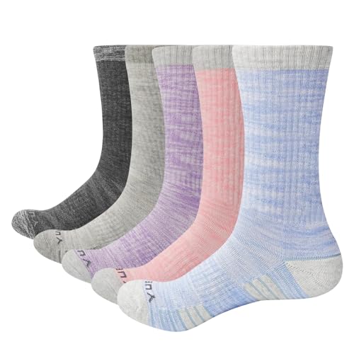 Womens Socks Moisture Wicking Cushioned Crew Socks For Women, Performance Gym Tennis Training Athletic Socks, 5 Pairs