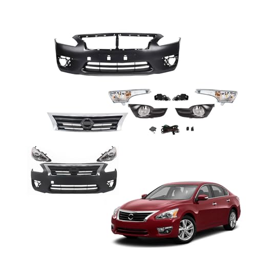 Front Bumper & Grille & Fog Light Complete Set Fits for 2013-2015 Nissan Altima Sedan