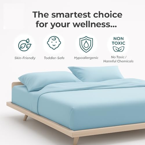 Image of Bed Sheets for King Bed - Hotel Luxury Bedding 1800, Ultra-Soft & Wrinkle-Free - Light Blue Solid King Size Sheets for Ultimate Comfort