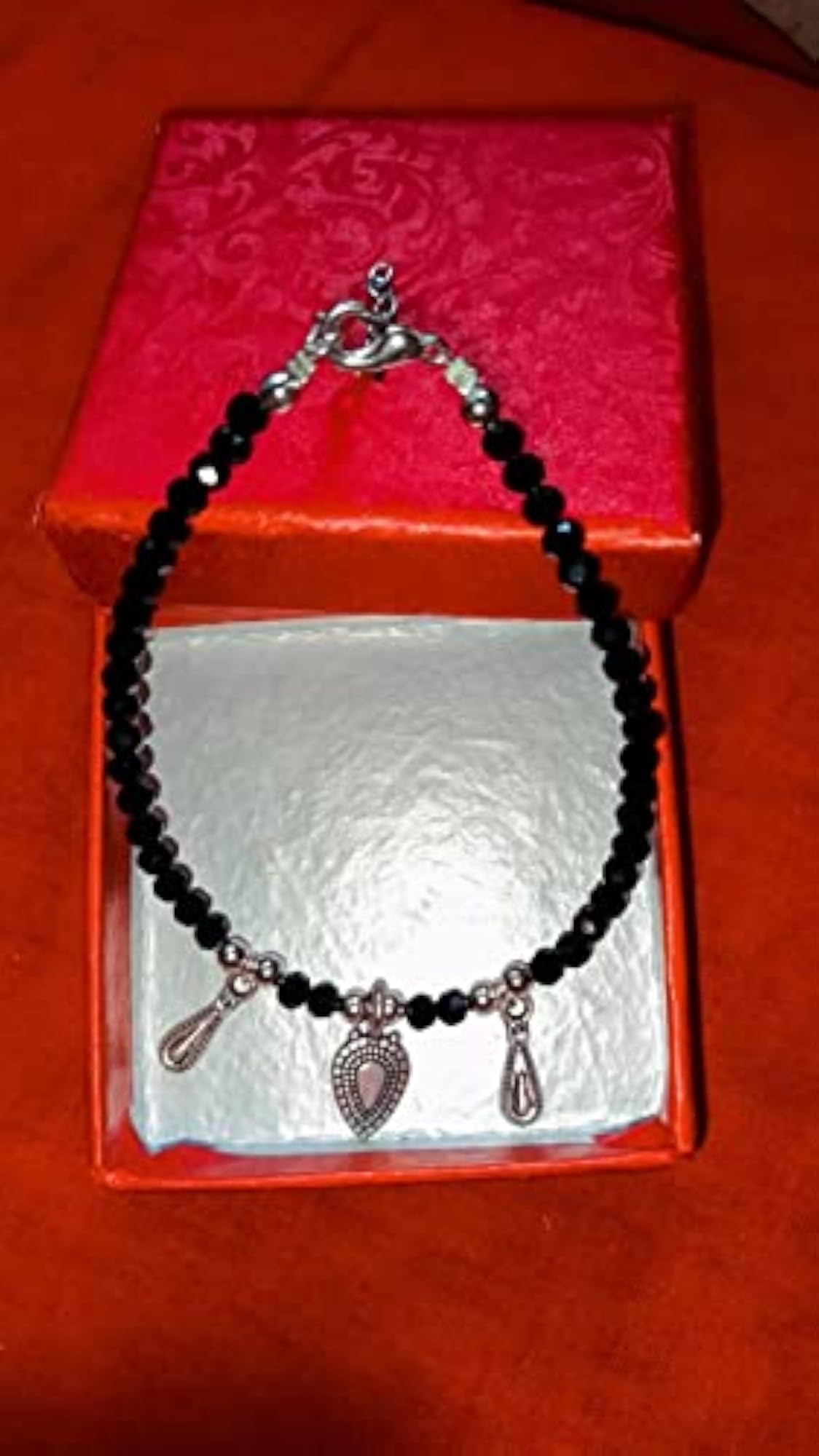 Metal Silver Artificial Hanging Leaf Chain Anklet with Glossy Black Beads