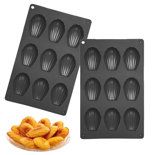 Set de 2 Moldes de Silicona para Madeleines de 9 Cavidades,Antiadherentes, Libres de PFOA, Duraderos y Fáciles de Limpiar, Perfectos para Hornear con y Distribución Uniforme del Calor (Negro)