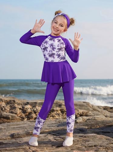 Image of GRACE KARIN Girls Long Sleeve Swimsuit Mermaid Bathing Suit Rash Guard Swimwear 4 Piece Size 5-12