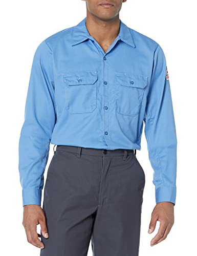 Bulwark Men's Flame Resistant 7 oz Cotton/Nylon ComforTouch Work Shirt, Light Blue, Medium