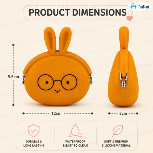 Image of FunBlast Cute Bunny Shape Silicone Coin Purse for Kids & Adults - Mini Pouch for Coins, Earphones, Keys & Small Essentials, Aesthetic Pouches for Girls & Women - 12 X 9.5 X 3 Cm (Bunny-Brown)