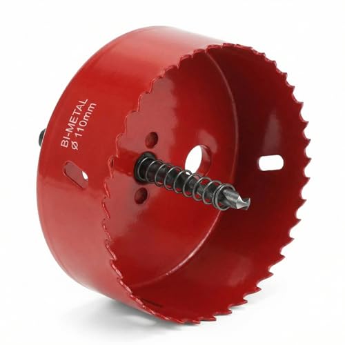 QWORK® Sierra corona 110mm, M42 HSS sierra de agujero bimetálico, con vástago hexagonal y broca para aluminio, hierro y madera