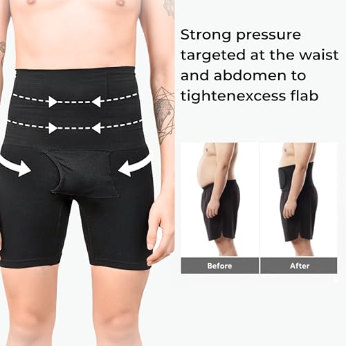 Image of High Compression Shorts for Men | Shapewear & Tummy Tucker Body Shaper with 4-Way Stretch Fabric, Anti-Roll Waistband | Slim Belly, Waist & Thighs - Invisible Under Jeans, Trousers, Kurtas