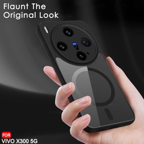 Image of TheGiftKart Hybrid Shockproof Back Cover Case for Vivo X300 5G Compatible with MagSafe | Hard Back Cover Case for Vivo X300 5G (PC & TPU, Translucent Smoke Matte Back, Black Sides)