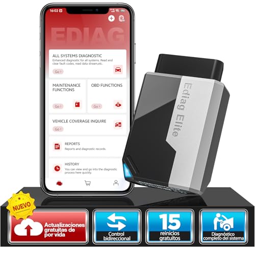 KINGBOLEN EDIAG Elite OBD2 Diagnosis, Bluetooth Diagnosis Coche Multimarca,Diagnóstico de Todos los Sistemas, 15+ Servicios Reset, Prueba Activa, para Android & iPhone, Actualizaciones gratuitas