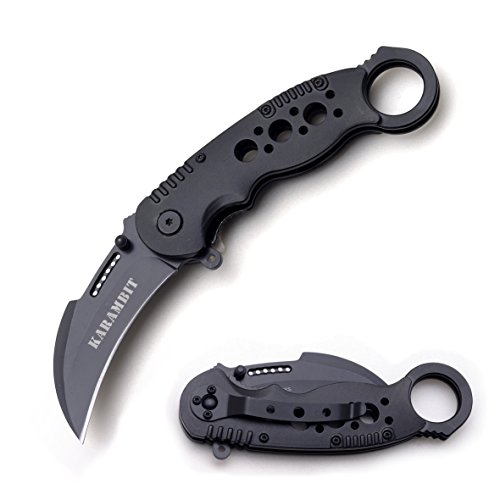 Snake Eye Tactical Heavy Duty Karambit Style Assisted Open Folding Pocket Knife Outdoors Hunting Camping Fishing (Black) - Snake Eye Tactical