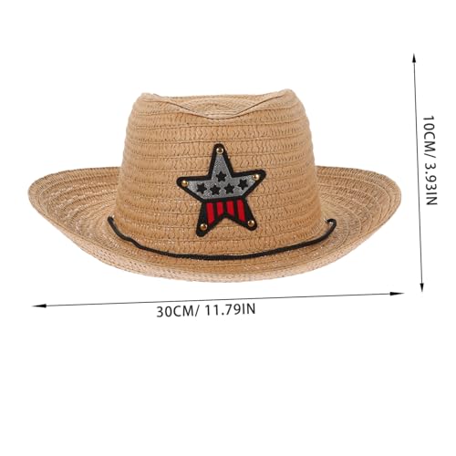 FRCOLOR Children's Straw Cowboy Hat for Kids Summer Beach Hat UV Protection for Outdoor Activities and Parties for Boys and Girls Khaki4