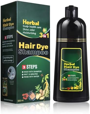 Ivnil Augeashair Dark Brown Hair Dye Shampoo for Gray Augeas Instant Color 3 in 1 Women and Men Augeo, Herbal Ingredients 100% Grey Coverage 500ML