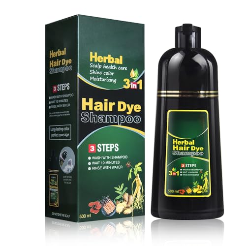 Ivnil Augeashair Dark Brown Hair Dye Shampoo for Gray Augeas Instant Color 3 in 1 Women and Men Augeo, Herbal Ingredients 100% Grey Coverage 500ML