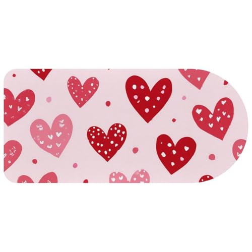 Grand tapis de souris étendu rose à pois cœurs 73x35 cm avec base caoutchouc pour bureau