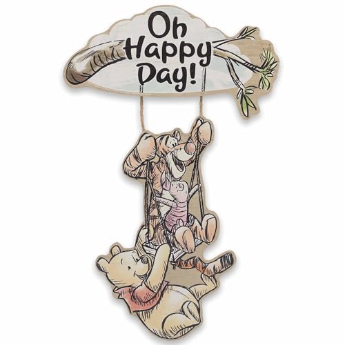Image of Disney Winnie the Pooh Oh Happy Day Linked Hanging Wood Wall Decor - Adorable Winnie the Pooh Decoration for Kids' Bedroom or Nursery
