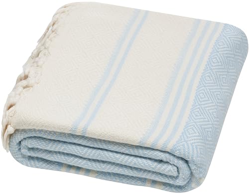 DEMMEX Certified Organic Turkish Cotton Beach and Bath Towel, Peshtemal Towel Blanket, 71x36 Inches (Baby Blue)