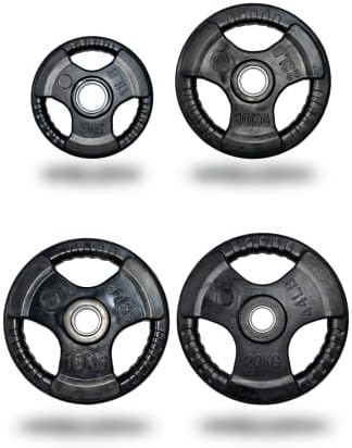 Exersci Rubber Coated Weight Plates (Pair) Tri-Grip 2.5-25kg KG Pair - Weight lifting, Gym, Fitness, Squat, Bench Press, Deadlift