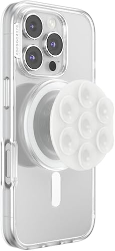 Vista 73 de PopGrip de PopSockets: Agarre y soporte para teléfono, plegable, parte superior intercambiable, blanco sobre negro