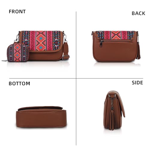Boho Style 2pcs Lightweight Crossbody Shoulder Bags Vintage Pattern Small Handbag, Multi-Purpose Purse for Travel, Vacation2
