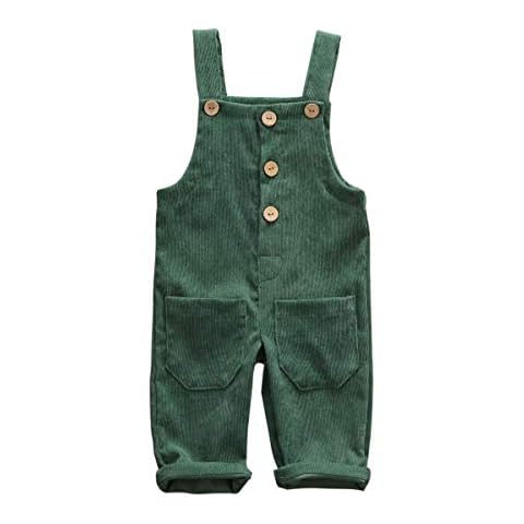 Liyamiee Baby Boy Girl Corduroy Overalls Solid Suspender Bib Pants One-Piece Strap Jumpsuit Pocket Fall Winter Outfit (Green Overall, 12-24 Months) … Cover