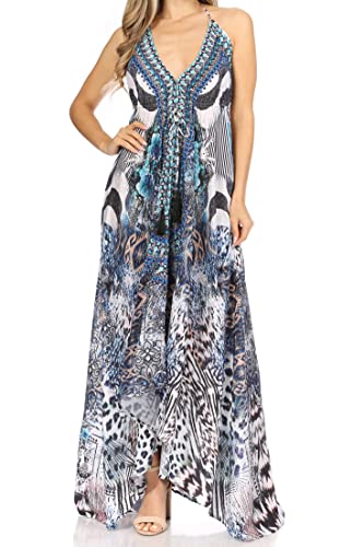 Image of Sakkas Lizi Womens Maxi High-Low Halter Handkerchief Long Dress Beach Party