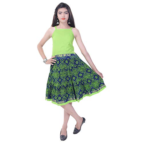 Image of JABAMA Cotton Printed Girls Top and Skirt Set (Green)