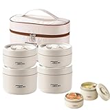 WRQIOO 4 Stück Thermo Lunchbox, Essen Warmhalten Behälter mit Tasche, Stapelbarer Thermobehälter für Essen Mikrowellengeeignet für Zuhause,Büro,Picknick(2 * 440ML&2 * 600ML)