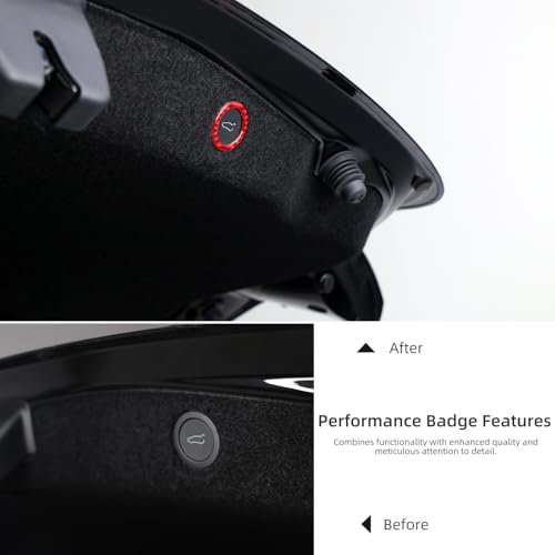 Image of BETTERHUMZ Car Rear Trunk Tailgate Switch Button Trim Compatible with Tesla Model 3 2020-2023 Model Y 2020-2024 Carbon Fiber Remind Sticker Interior Accessories (Red)