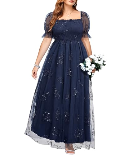Plus Size Formal Dresses - Bridesmaid Leaf Embroidery with Sequin Tulle Prom Long Dress3