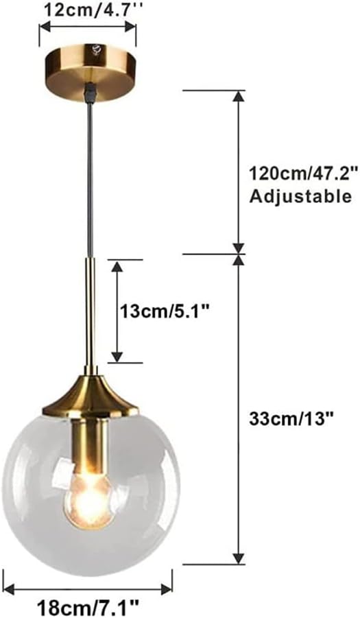 Modern Clear Glass Lights Globe Decor Drop Lamp Kitchen Island Light Fixtures Ceiling Lamp Chandelier 7.1Inch Diam for Schoolhouse Suspend Light/Clear