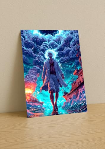 Image of NIJUKA Anime Printed A4 Size Metal sheet Poster For Home And Room Decoration | For Anime Art Fans Boys And Girls (Luffy White God Form)