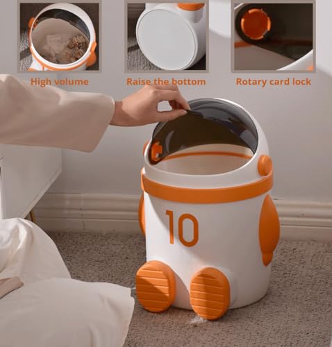Image of Sylfaen Astronaut Shaped Trash Can with Lid, 12 Liter / 3.2 Gallon Garbage Can for Living Room, Office, Kitchen, Bedroom, Bathroom (Khaki)