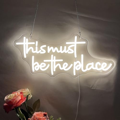 Image of This Must Be The Place Neon Signs for Wall Decor Dimmable Warm White LED Signs for Bedroom Classroom Man Cave Home Bar Birthday Party Game Zone Decor Neon Classroom Sign