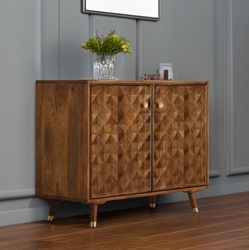 Image of The Attic Diamond Medium Sideboard Honey, Multipurpose Cabinet for Kitchen and Living Room Storage, Classy Sideboard, Solid Mango Wood, Honey Matte Finish