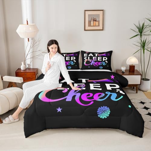 Image of Feelyou Cheerleading Comforter Set Toddler Size for Girls Boys Eat Sleep Cheer Comforter Gymnastics Dancing Lovers Bedding Set Cheer Sports Colorful Duvet Set Quilt 2Pcs