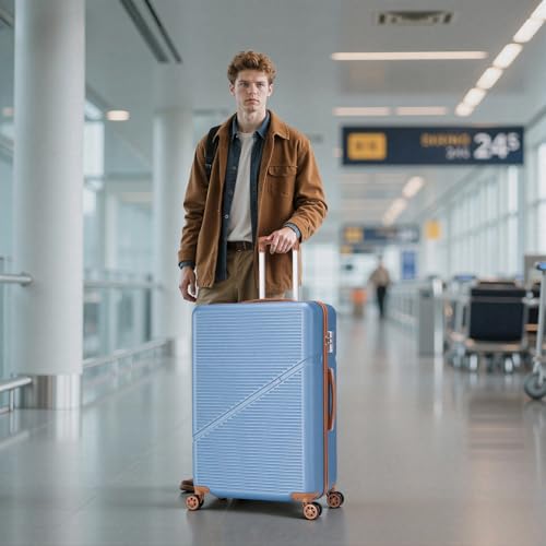Image of Cosbarn 5 Piece Luggage Sets with Spinner Wheels, Hardshell ABS Suitcase Set with Tsa Lock, Lightweight Hardside Waterproof Travel Suitcases for Men Women, HazeBlue (20 inch /24 inch /28 inch)