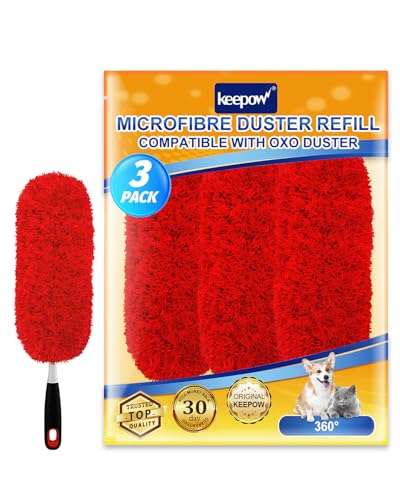 KEEPOW Reusable Dusters Refill Compatible with OXO Hand Duster, Washable Microfiber Replacement Head for OXO Good Grips Extendable Dusters for Cleaning, 3 Pack (Duster Not Included)