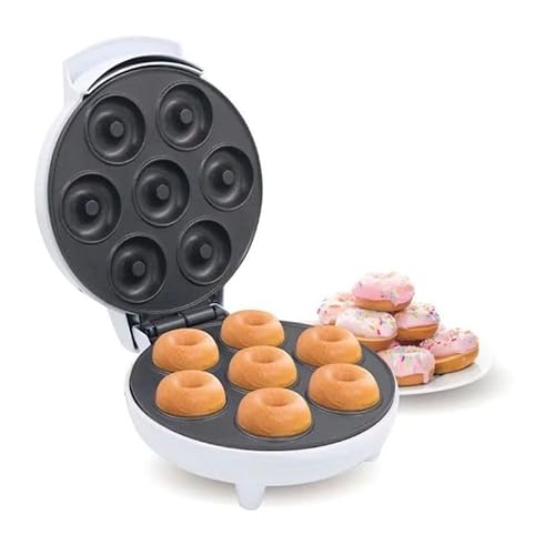 YingWuAoo Mini Máquina para Hacer Donuts, Superficie Antiadherente Eléctrica, Hace 7 Donuts, para Desayunos, Meriendas Y Postres para Niños(White)