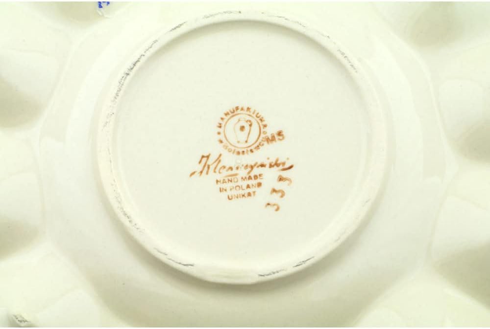 Polmedia Polish Pottery Egg Plate UNIKAT - Rainbow Field Pattern Handmade in Boleslawiec Poland + Certificate of Authenticity