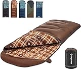 KingCamp Cotton Flannel Sleeping Bag, 90x35 Sleeping Bags for Adults Cold Weather, Big and Tall, Zip Together for 2P Sleeping Bag for 4 Season, Lightweight, Water Resistant for Camping Backpacking