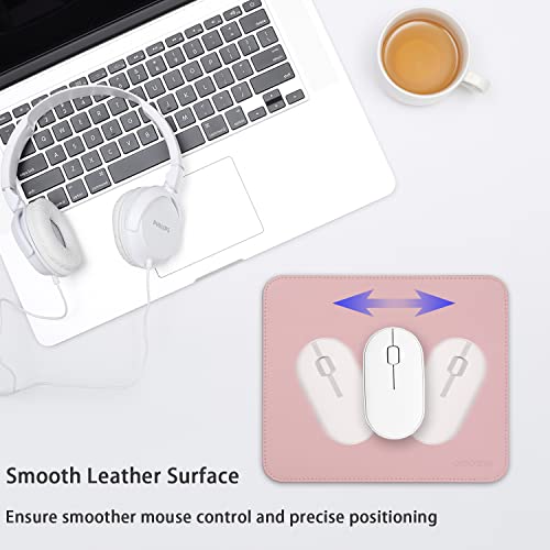 Image of Aropana Mouse Pad, Reversible Dual Color Vegan Leather MouseMat for Wireless and Wired Mouse Anti Fray with Stitched-Edges for Office and Home (25cm x 21cm - Pink /Silver)