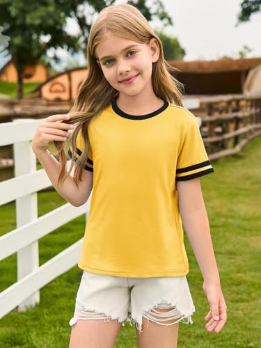 Image of Haloumoning Girls Short Sleeve T Shirts Kids Summer Crewneck Color Block Tops Fashion Tees 5-14 Years