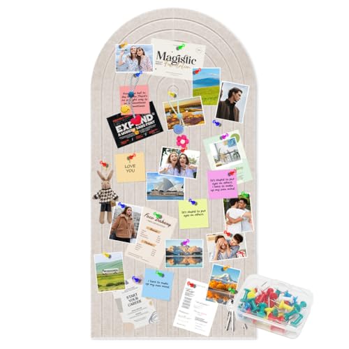 LOMUG Filz Pinnwand Groß Selbstklebend, Filzwand Dekorative Vision Board, Wandpaneele Bogenform für Fotowand Kinderzimmer Zuhause Schulen(Beige-120 x 60cm)