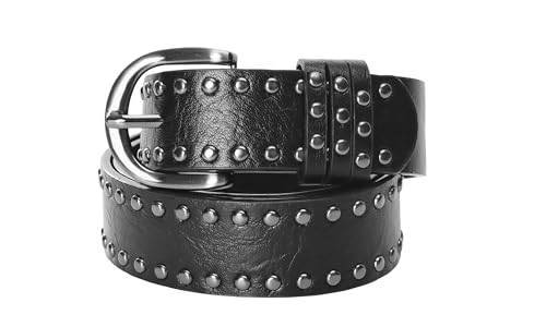 Studded-Punk-Rock-Belts for Women – Western Studded Rivets Gothic Goth Leather Belt for Jeans & Rocker Outfits