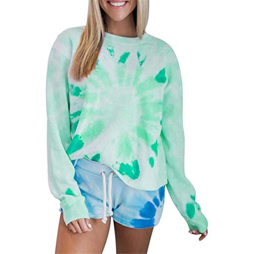 Damen Essentials Tie-Dye Hoodie Farbverlauf Kontrastfarbe Langarm Top Pullover Sweatshirt mit O-Ausschnitt Shirt Bluse