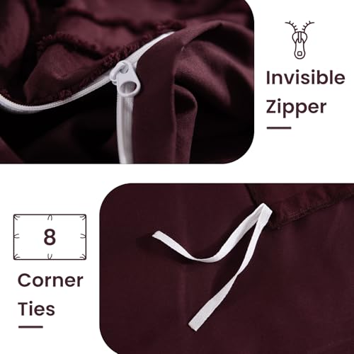 Image of NEXHOME PRO Duvet Cover,3 Pieces Boho Tufted Duvet Cover Set, Soft and Lightweight 100% Washed Microfiber Comforter Cover Set(Burgundy,104 x 98)-No Comforter