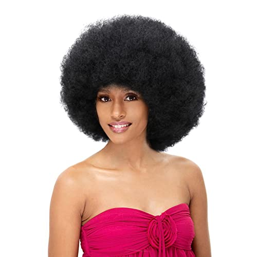 UD Afro Wigs Short Kinky Puff Wig for Women 70s Costume 8inch Big Synthetic Natural Black Afro Curly Wig (black), 8 Inch (Pack of 1)