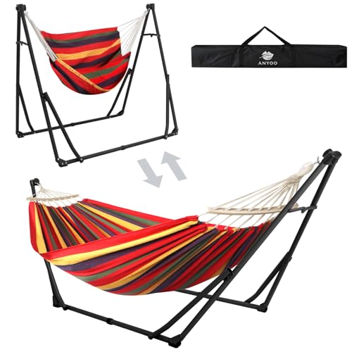 Anyoo Hamaca Y Silla Hamaca De Algodón Con Soporte Plegable, Set De Soporte De Hamaca Portátil De Doble Uso Para Hamacas De Interior Y Exterior Jardín Terraza Patio Camping Cubierta Anyoo Hamaca Y Silla Hamaca De Algodón Con Soporte Plegable, Set De Soporte De Hamaca Portátil De Doble Uso Para Hamacas De Interior Y Exterior Jardín Terraza Patio Camping Cubierta