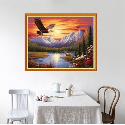 Image of Foxhool Beginners Cross Stitch Kits Stamped Full Range of Embroidery Kits for Adults DIY Cross Stitches kit Embroidery Patterns for Needlepoint kit-Eagles Cleaved the Sky 16x20 inch