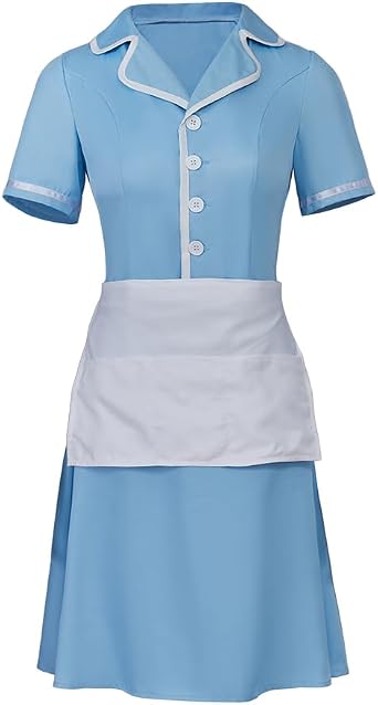 Musical Waitress Cosplay Costume Women Blue Maid Dress Uniform with Apron Outfit