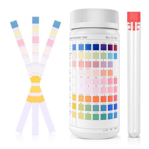 100Pcs Water Quality Testing Strips for Swimming Pool,Aquarium Water Test Kit,Drinking Water Test,for Freshwater, Fish Tank, Fish Pond,Testing pH,Hardness, Iron Copper Nitrate Nitrite Chlorine